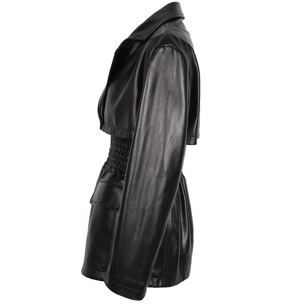 Genuine Leather Wide Cinched Blazer Jackets