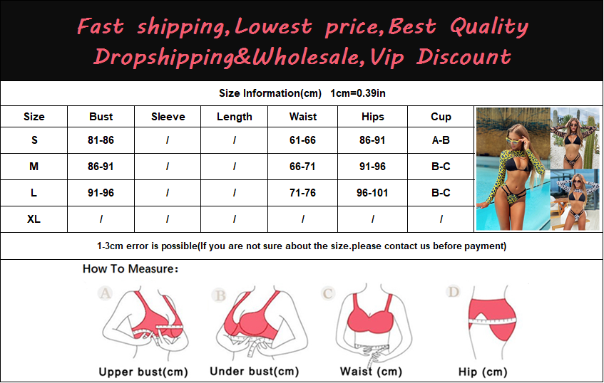 Leopard Print Long Sleeve 3 Piece Bikini Sets