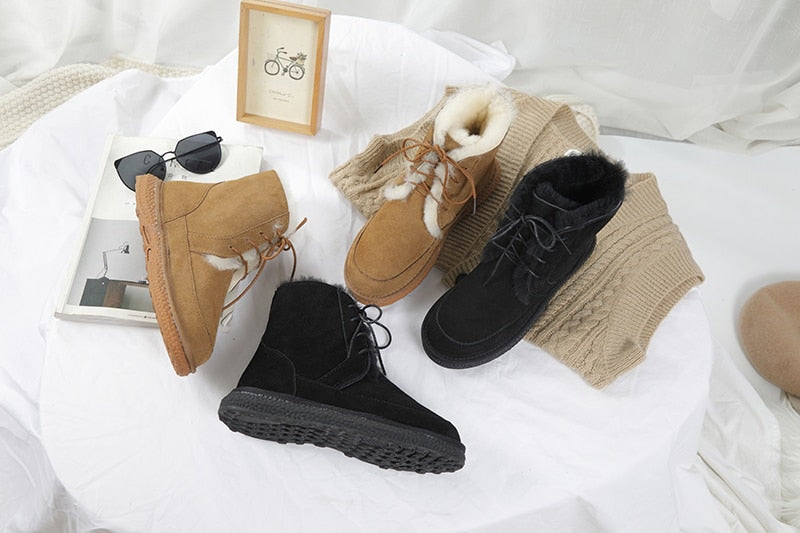 Genuine Leather Natural Fur Snow Boots