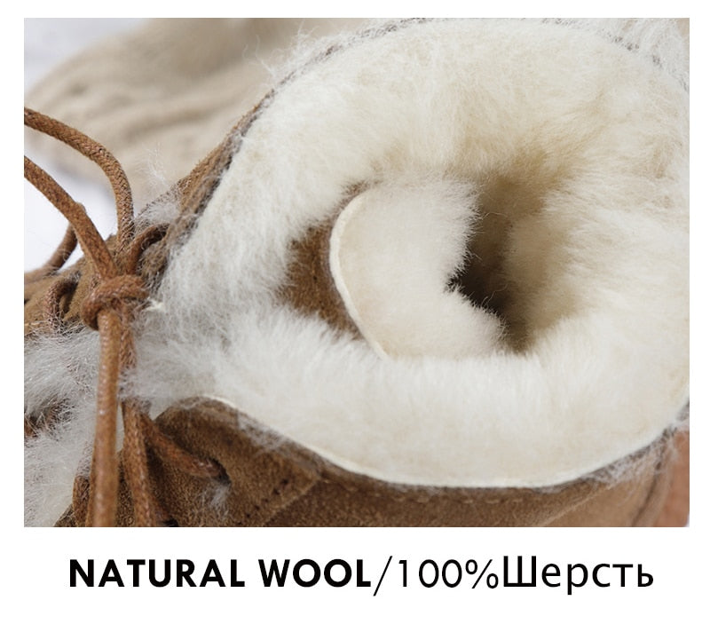 Genuine Leather Natural Fur Snow Boots