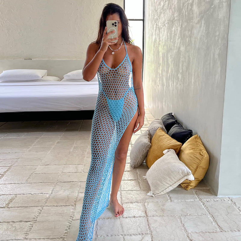 Hollow Ring Backless Split Maxi Dresses Cover-up