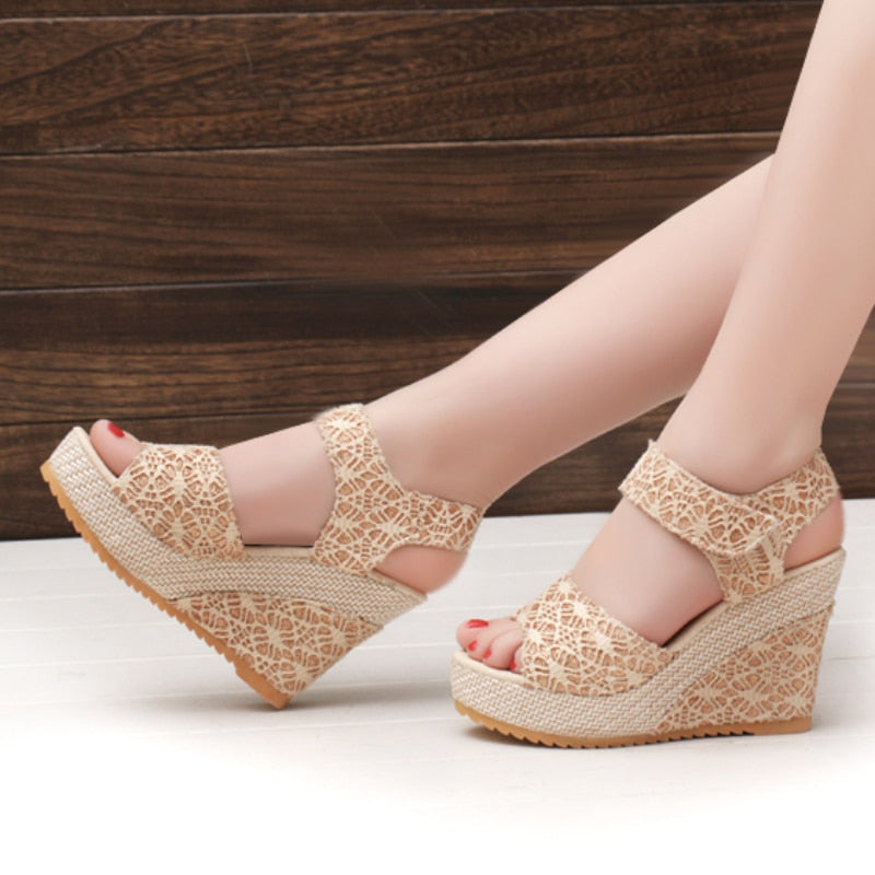 Peep Toe High Wedge Sandals