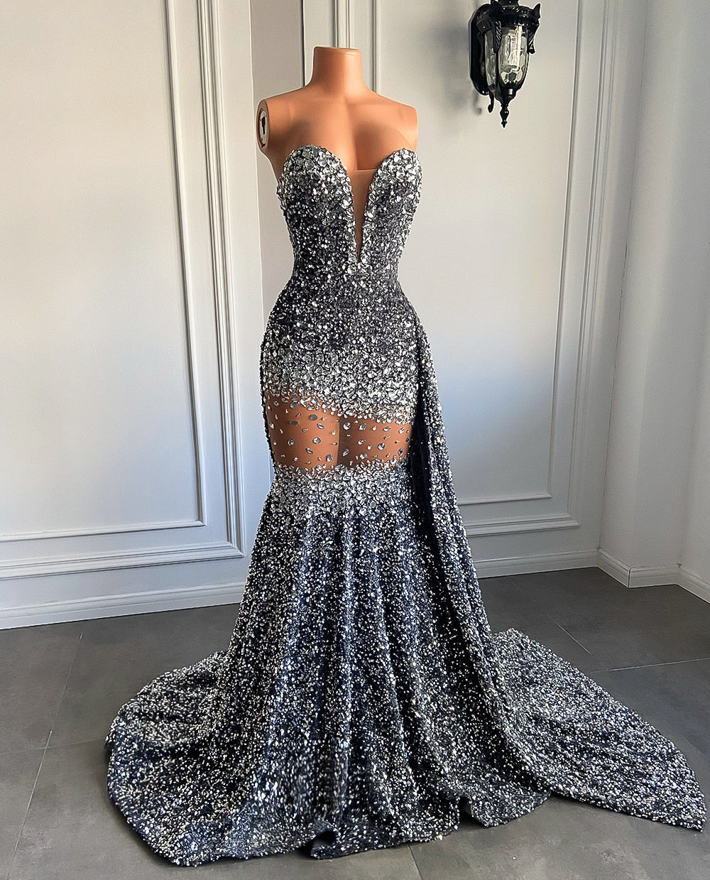 Crystal Rubies Sequin Mesh Mermaid Floor-length Dresses