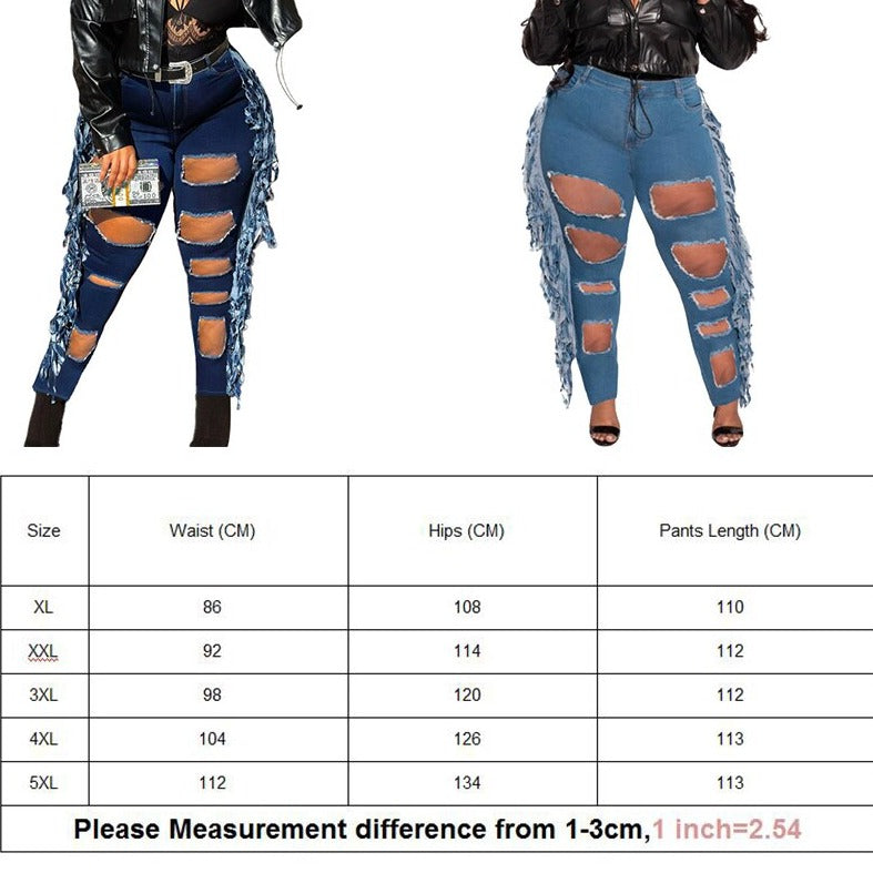 High Waisted Ripped Side Tassel Denim Jeans