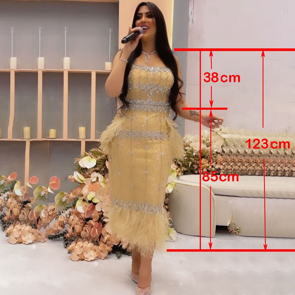 Crystal Feather Cape Sleeve Ankle Length Dresses