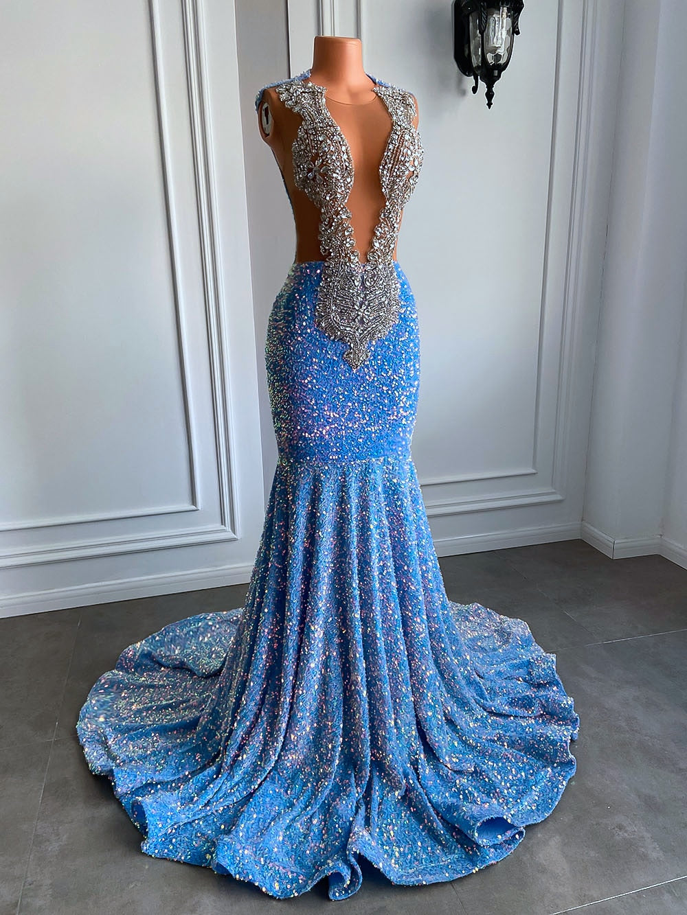 Mesh Diamond Beaded Mermaid Dresses