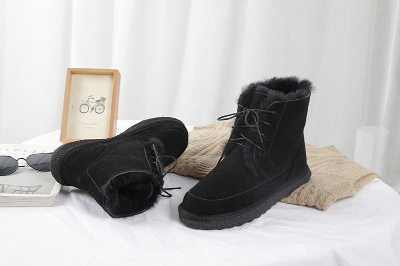 Genuine Leather Natural Fur Snow Boots