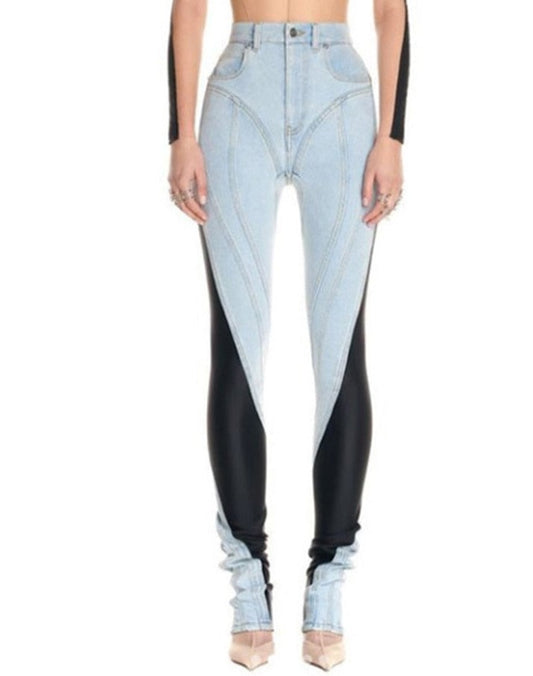 High Waist Fabric Wave Slim Denim Jeans