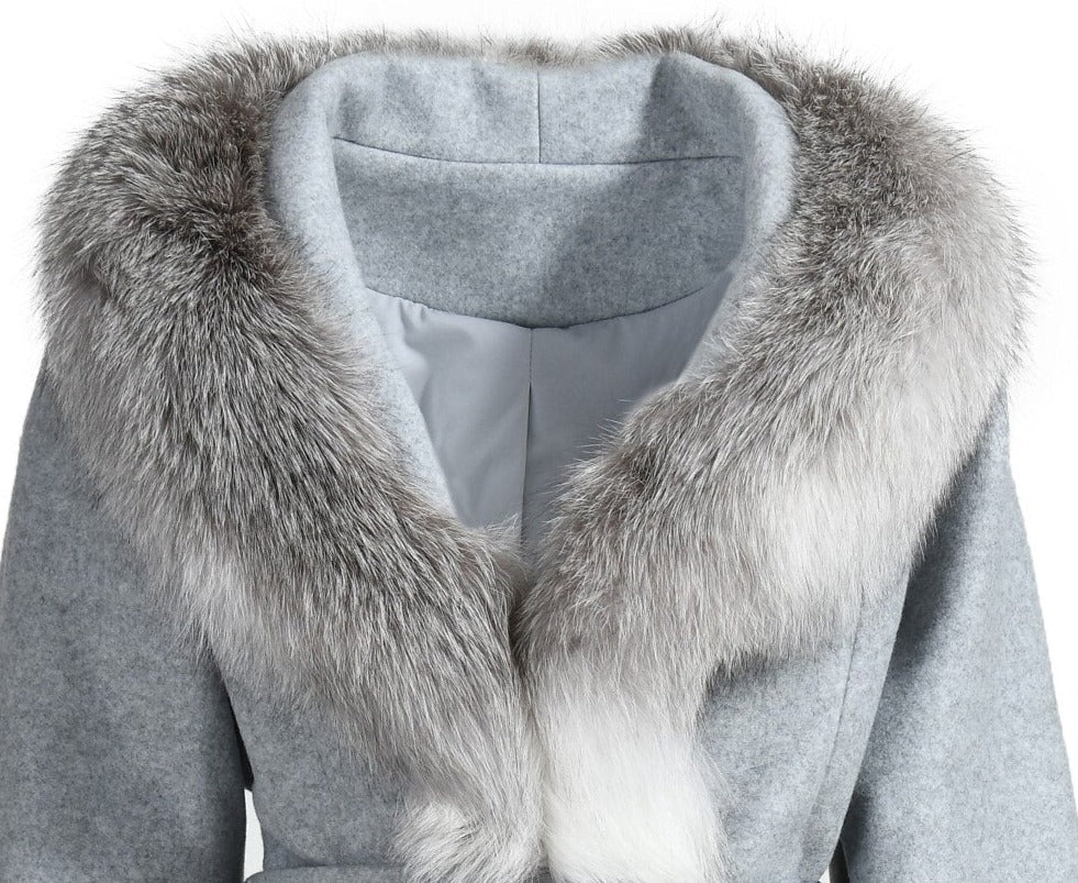 Cashmere Coats Real Fur Trim Long Trench Coats