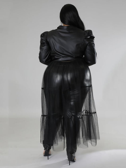 Pu Leather Jumpsuit with Mesh Dress Plus Size