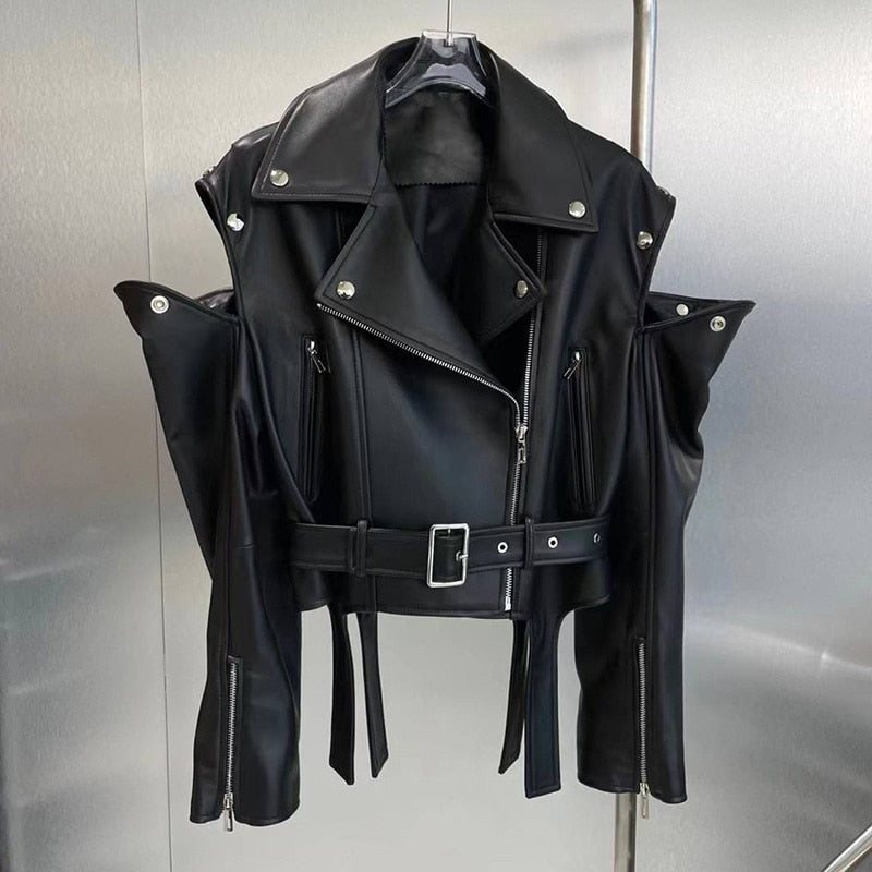 Genuine Leather Motorcycle Jackets Button Open Shoulder