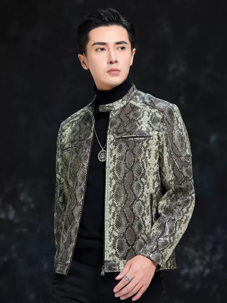 Python Pattern Genuine Leather Jacket