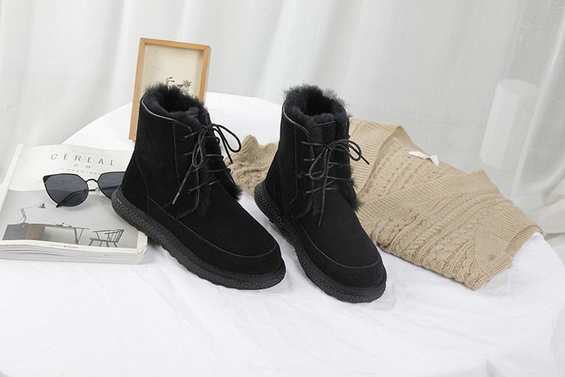 Genuine Leather Natural Fur Snow Boots