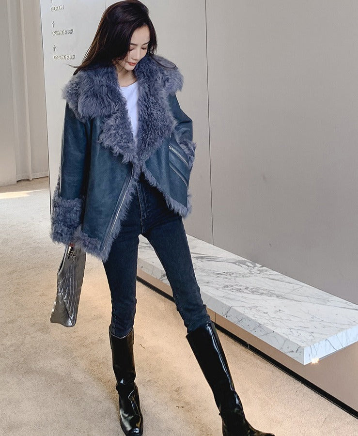 Genuine Leather Merino Lambs Wool Fur Coats
