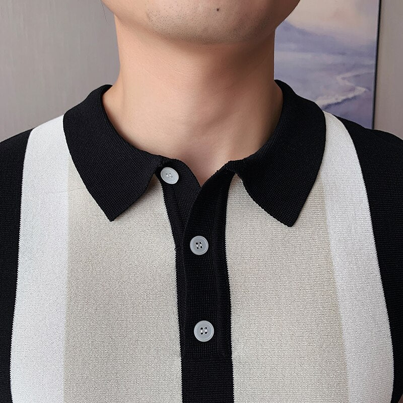 Knit Contrast Stripe Short Sleeve POLO Shirts