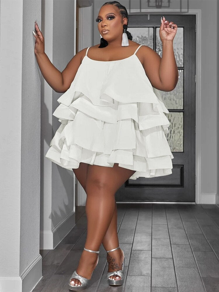 Satin Tiered Ruffle Mini Dresses Plus Size