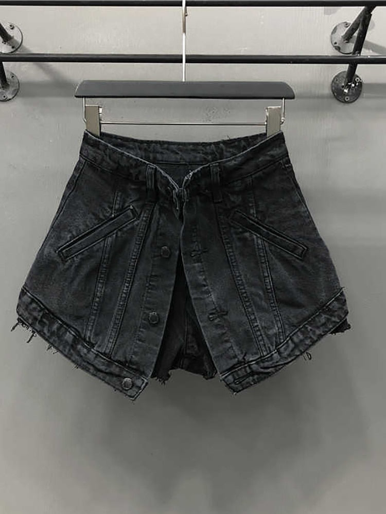 High Waist Open Button Skirt Denim Shorts