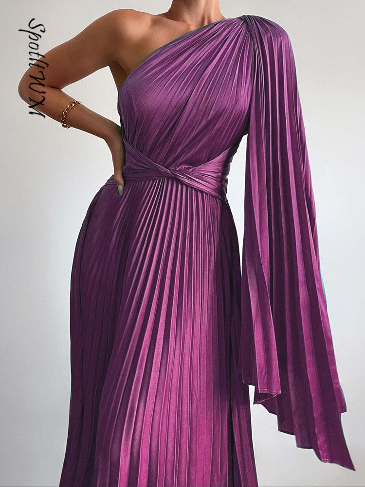One Long Sleeve Pleated Backless Maxi Dresses
