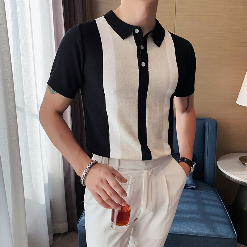 Knit Contrast Stripe Short Sleeve POLO Shirts