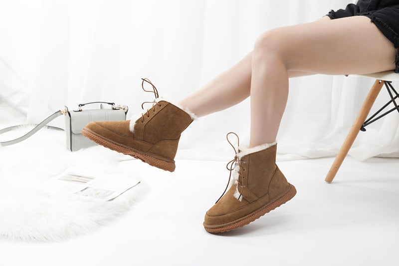 Genuine Leather Natural Fur Snow Boots