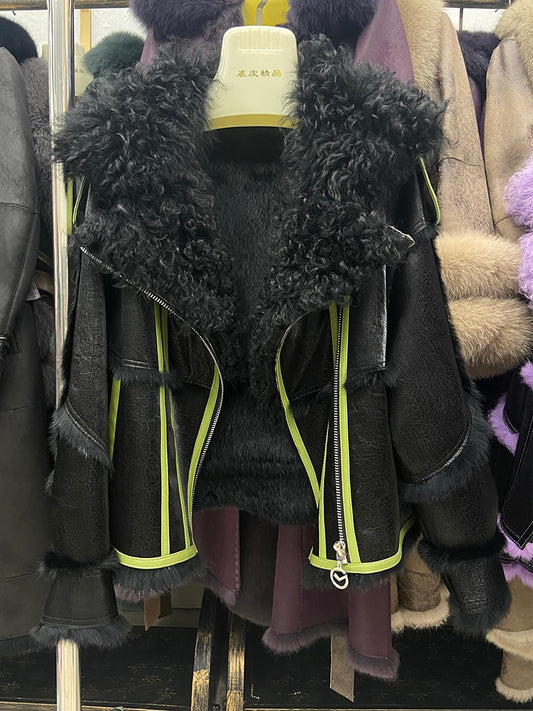 Genuine Leather Moto Jackets Real Fur Lining & Collar