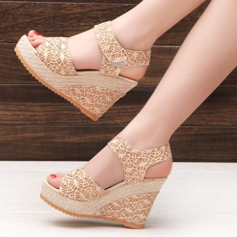 Peep Toe High Wedge Sandals