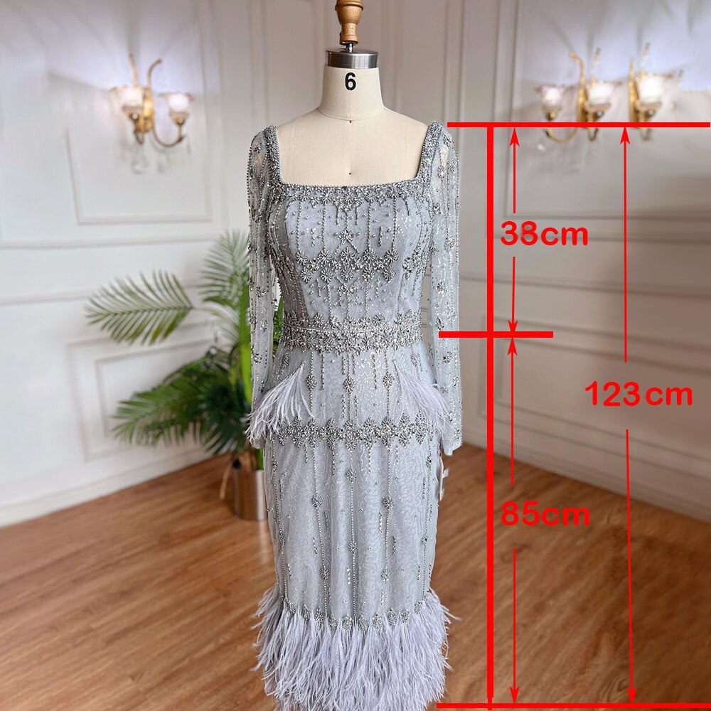 Crystal Feather Cape Sleeve Ankle Length Dresses