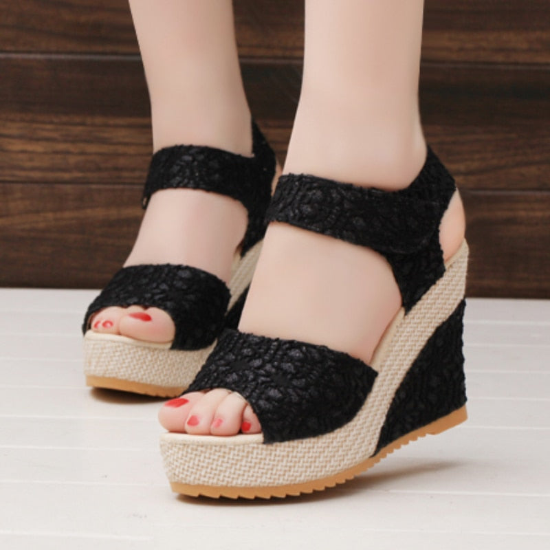 Peep Toe High Wedge Sandals