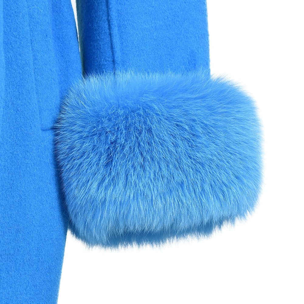 Cashmere Real Fur Collar & Cuffs Long Trench Coats