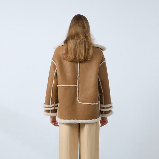 Genuine Leather Coat Real Shearing Fur Lining