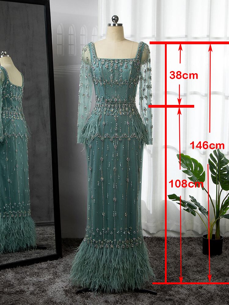 Crystal Feather Cape Sleeve Ankle Length Dresses