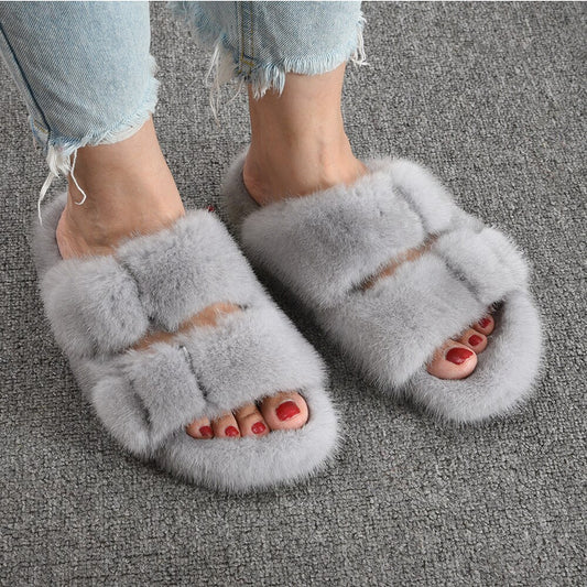 Real Mink Fur Slides