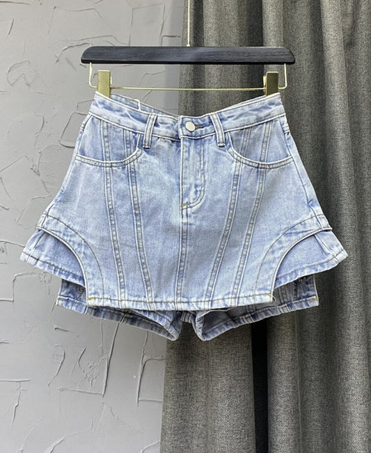 High Waist Irregular Denim Skirt Shorts