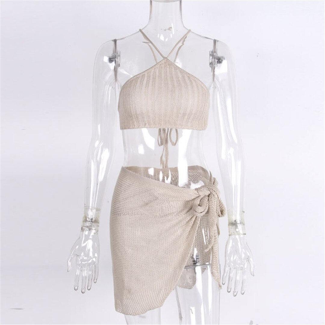 Halter Sarong Crop Top & Mini Skirt
