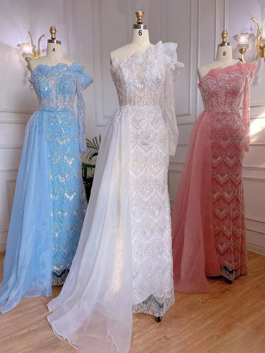 One Sleeve Side Court Train Floor-Length Dresses