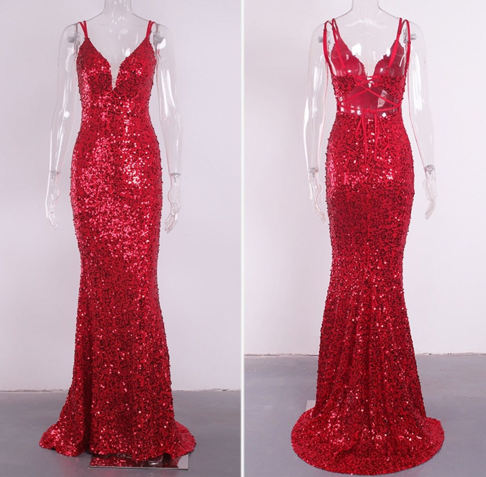 Sequin Sleeveless Deep V Bodycon Mermaid Dresses