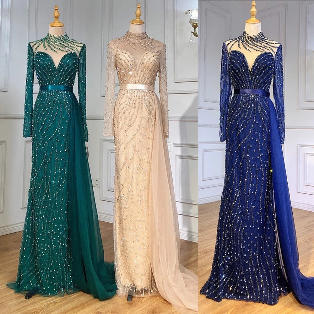 Luxury Crystal Stripe Mermaid Evening Gowns