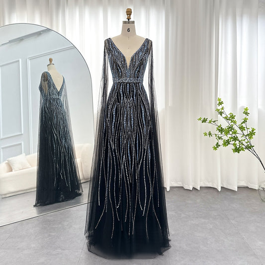 Crystal Stone Drip Mesh Sleeve Drape Gowns