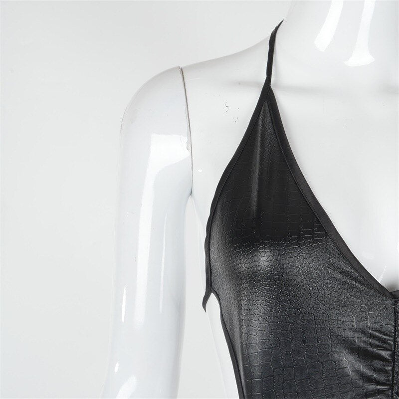 PU Leather Hollow Hip Backless Jumpsuit