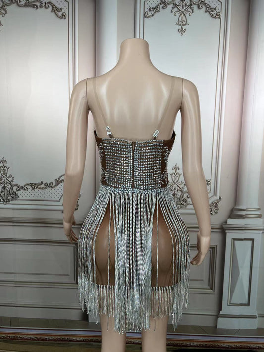 Rhinestones Chain Tube Mini Dress