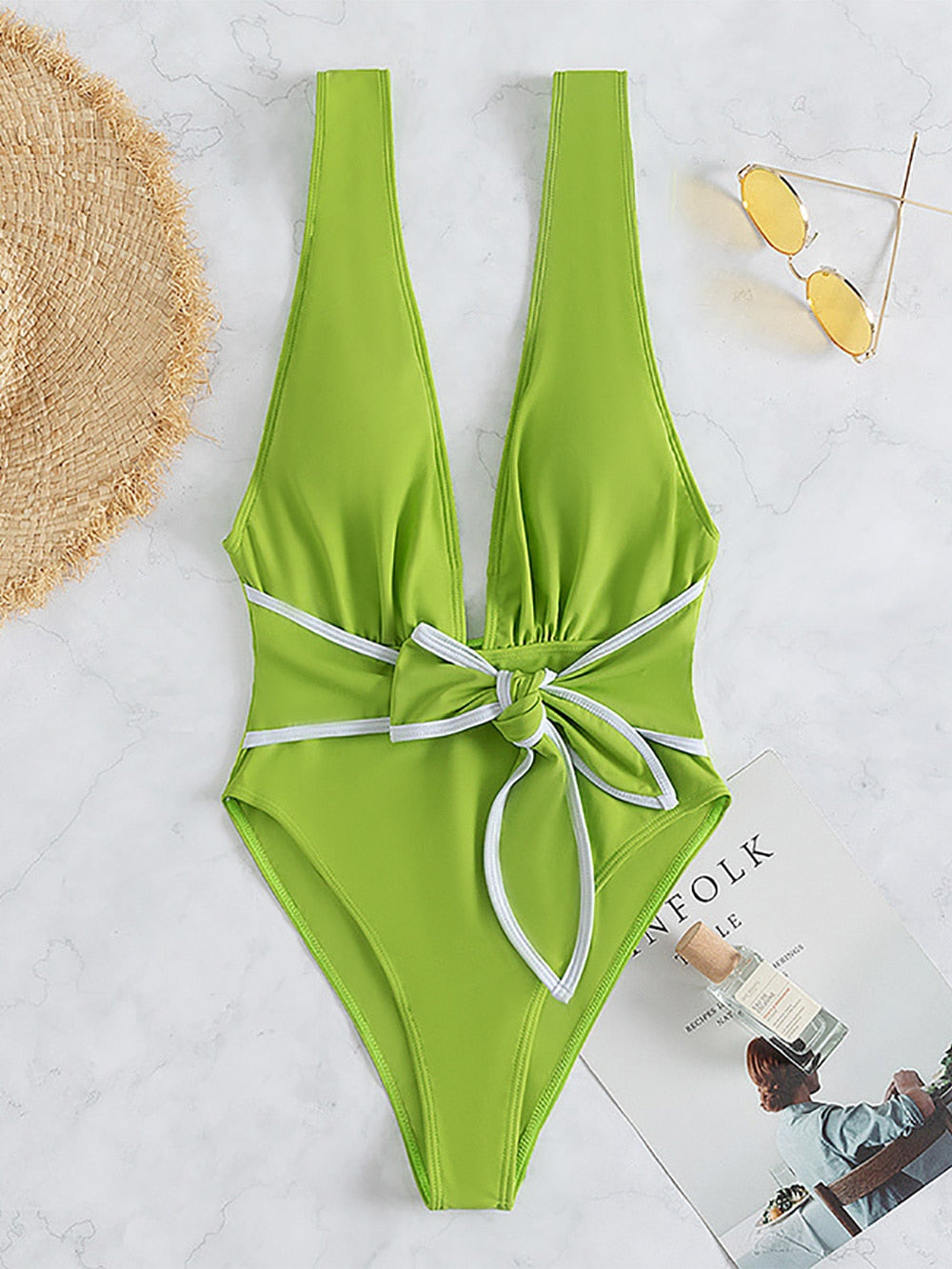 Deep V Bowknot High Cut Monokini