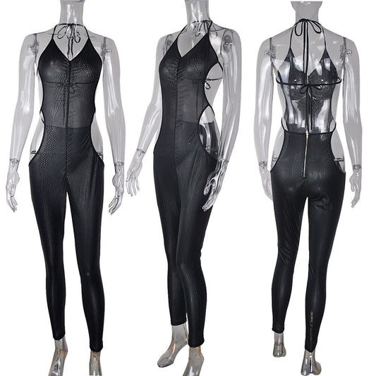 Black Snake Side Hollow Jumpsuit