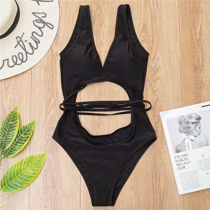 High Waist Hollow Belly Tie Monokini's