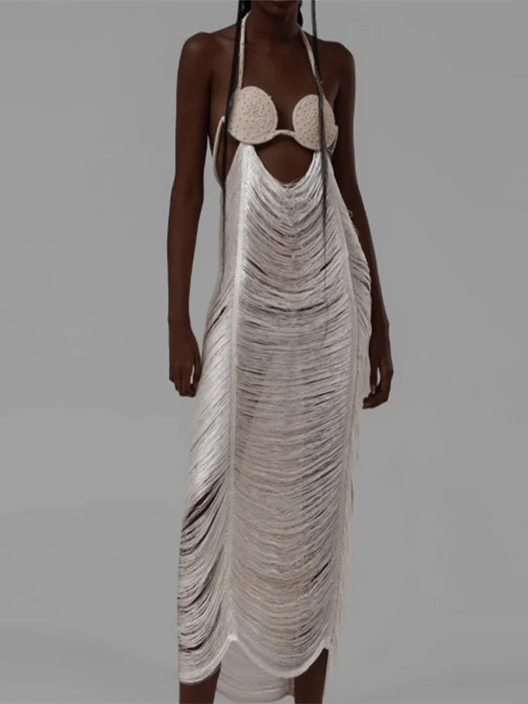 Hollow Halter Backless Sleeveless Long Dresses