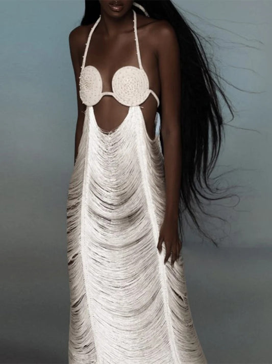 Hollow Halter Backless Sleeveless Long Dresses