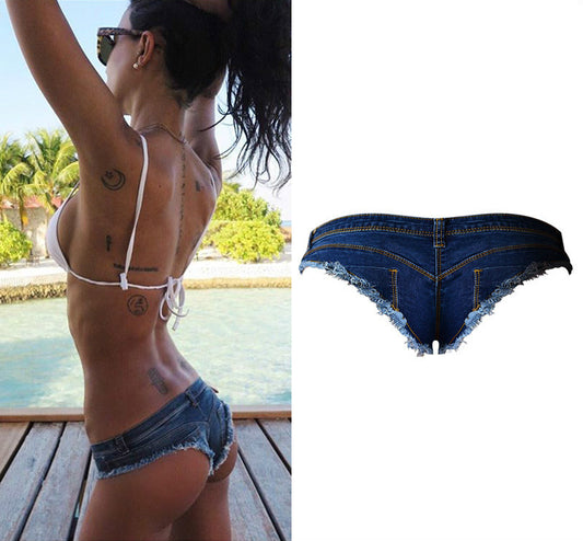 Low Waist Denim Bikini Shorts