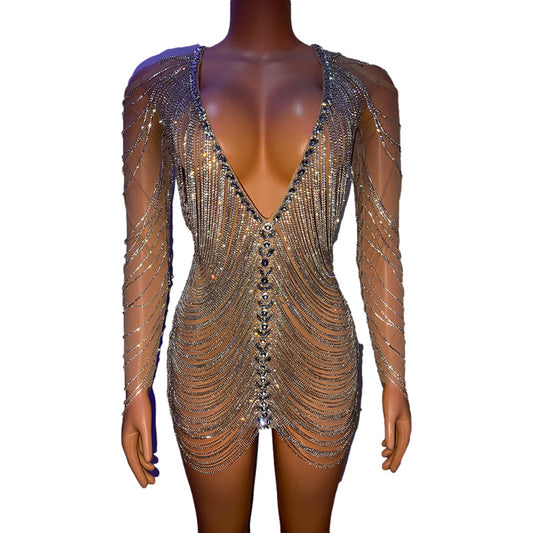 Rhinestones Chains Hollow Drip Dress