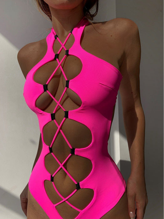 Halter Push Up Hollow Out Cross Bandage Monokini's