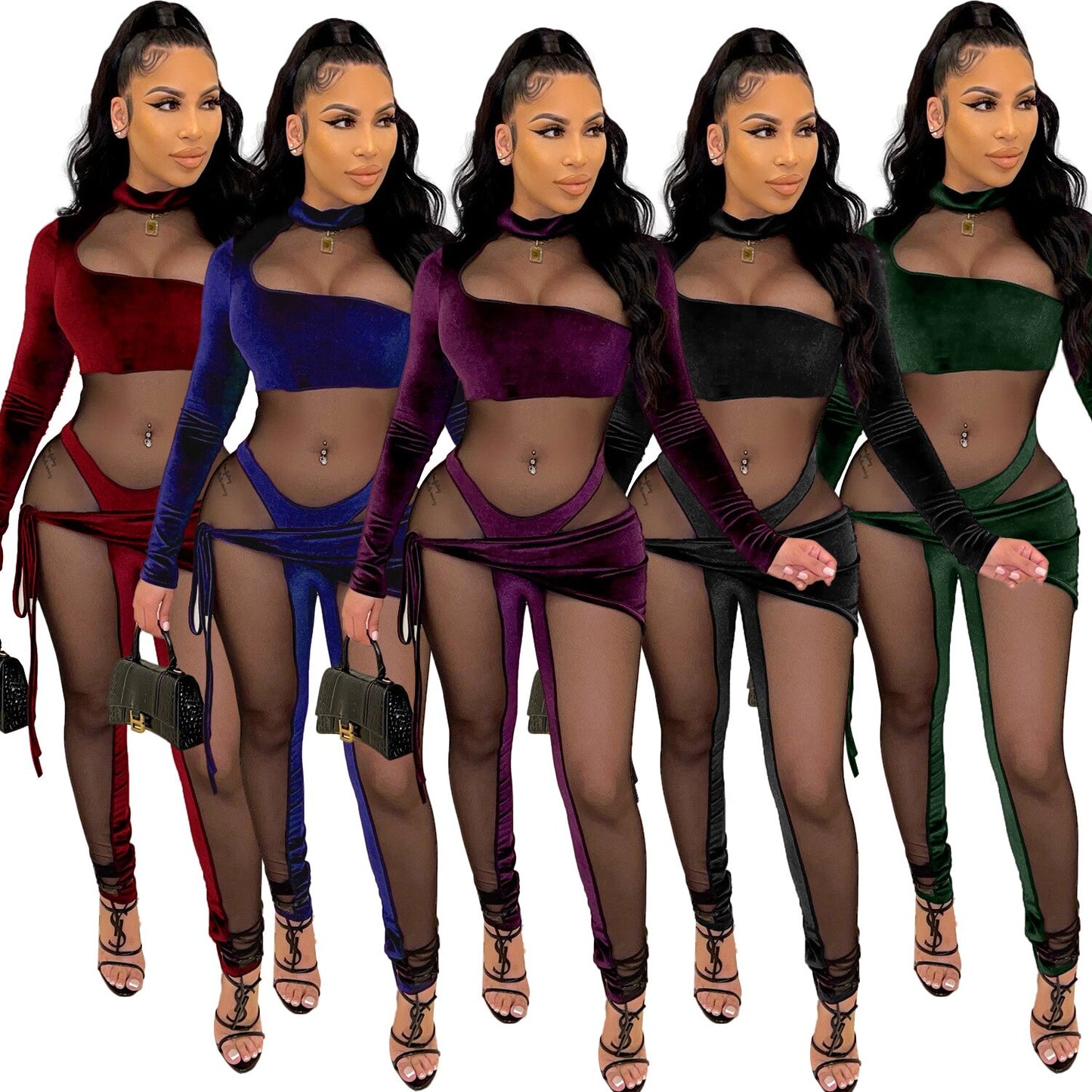 Sheer Mesh Long Sleeve Jumpsuits