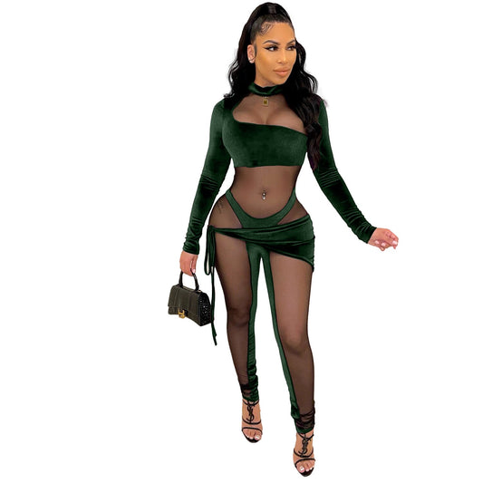 Sheer Mesh Long Sleeve Jumpsuits